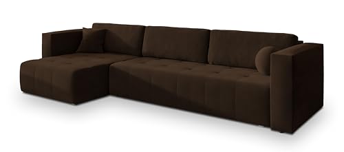Masseno Ecksofa OLVERA K mit Schlaffunktion L-Form, Sofa mit Bettkasten, Wohnzimmersofa, Couch, Soffa, Bettsofa, Couchgarnitur- Braun, Kronos 06 von Masseno