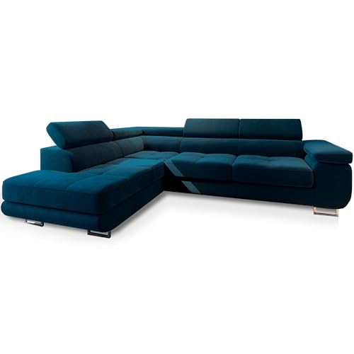 Masseno Ecksofa Selva L-S mit Schlaffunktion L-Form, Sofa mit Bettkasten, Wohnzimmersofa, Couch, Soffa, Bettsofa, Couchgarnitur- Blau, Monolith 77 von Masseno