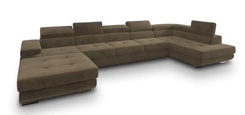Masseno Ecksofa TORIVA R-S mit Schlaffunktion U-Form, Sofa mit Bettkasten, Wohnzimmersofa, Couch, Soffa, Bettsofa, Couchgarnitur- Beige, Monolith 09 von Masseno