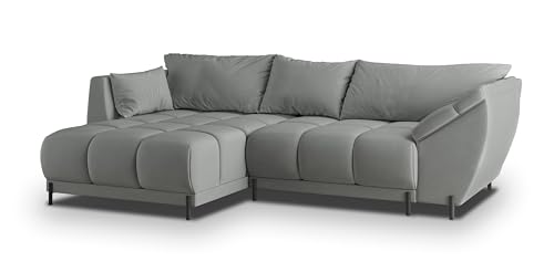 Masseno Ecksofa VESTANO MV L-S mit Schlaffunktion L-Form, Sofa mit Bettkasten, Wohnzimmersofa, Couch, Soffa, Bettsofa, Couchgarnitur- Grau, MATT Velvet 85 von Masseno