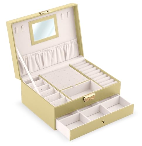 Massido Schmuckkästchen Schmuckschatulle mit Spiegel Schmuckaufbewahrung Organizer Tragbar 23 cm x 17,2 cm x 10,7 cm Gold von Massido