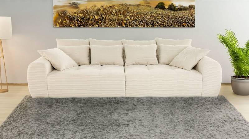 Massivart® Big-Sofa JANNI Cord beige oder grün 308 cm / 4-Sitzer, Cordsofa / Federkernpolsterung / 10 Kissen von Massivart®