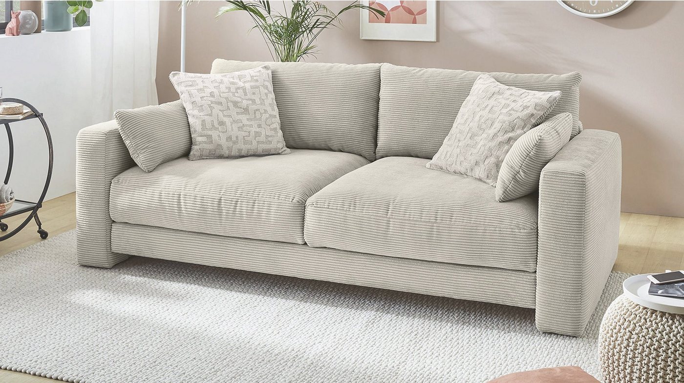 Massivart® Big-Sofa MILEY Cord grau-beige 241 cm / 4-Sitzer, Bonell-Federkernpolsterung, 2 Rückenkissen, 4 Zierkissen von Massivart®