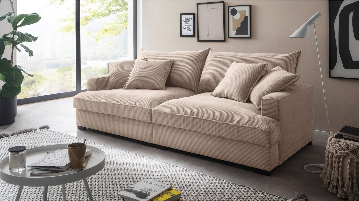 Massivart® Big-Sofa TRIBECCA Cord beige 242 cm / 4-Sitzer, Cordsofa, Nosagunterfederung, 2 Rückenkissen, 4 Zierkissen von Massivart®
