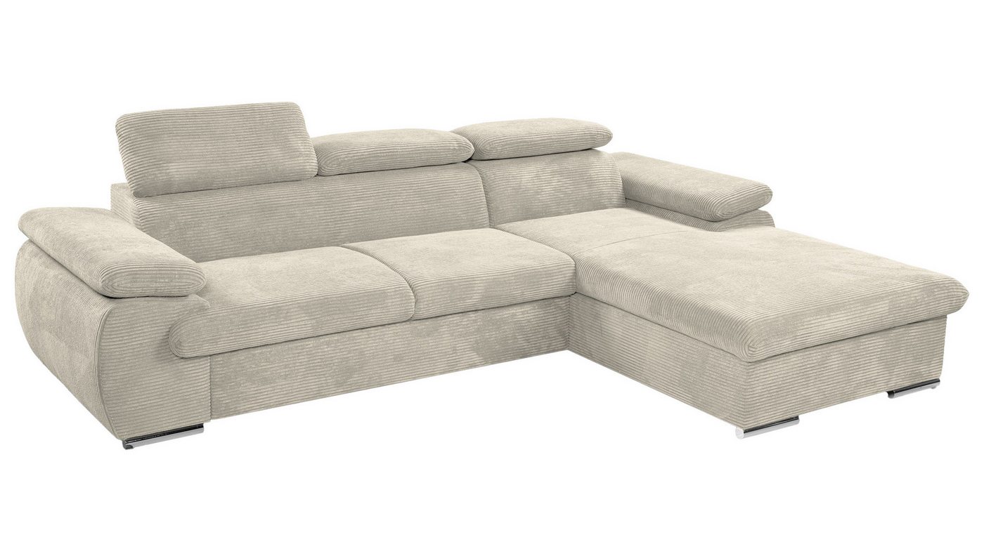 Massivart® Ecksofa CINDY Cord creme / 284 cm, Cordsofa, Bettfunktion, Bettkasten, Kopfteilverstellung von Massivart®