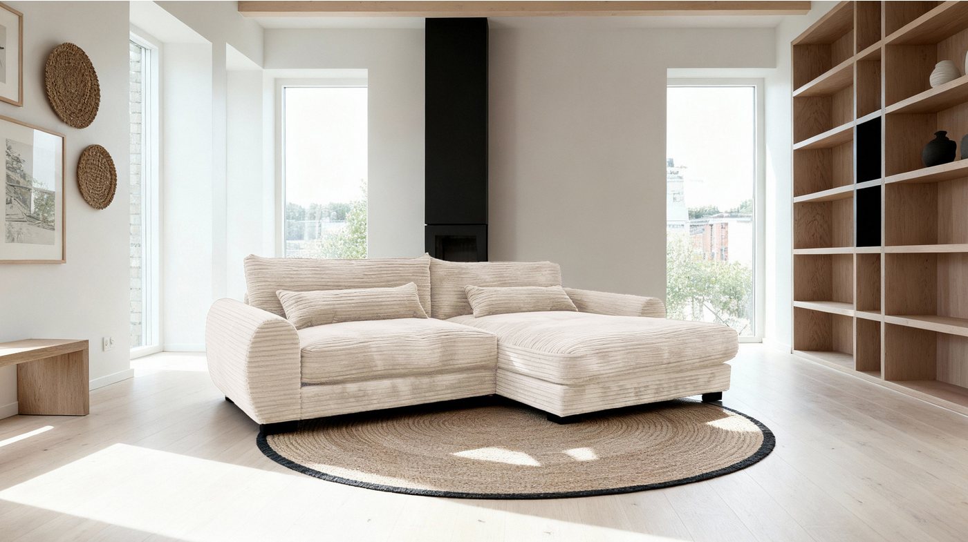 Massivart® Ecksofa Cord / 265 cm breit / Cordsofa mit Nosagfederung / MARK, frei im Raum stellbar · inkl. Kissen-Set · Massivart von Massivart®