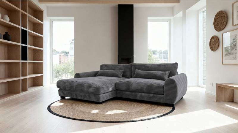 Massivart® Ecksofa Cord / 265 cm breit / Cordsofa mit Nosagfederung / MARK, frei im Raum stellbar · inkl. Kissen-Set · Massivart von Massivart®