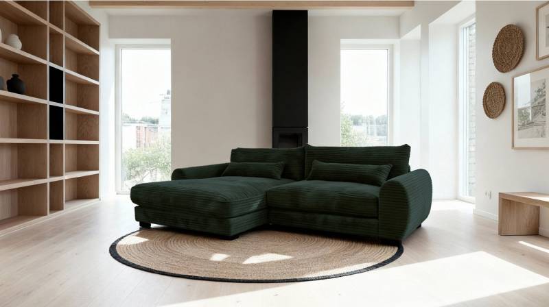 Massivart® Ecksofa Cord / 265 cm breit / Cordsofa mit Nosagfederung / MARK, frei im Raum stellbar · inkl. Kissen-Set · Massivart von Massivart®