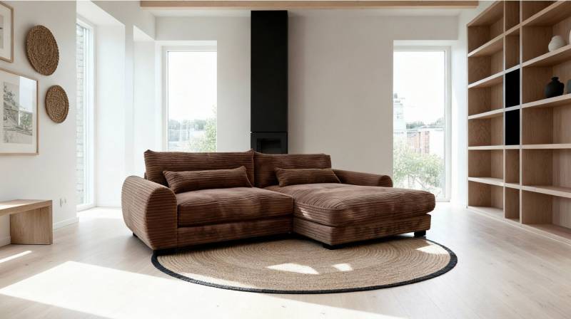 Massivart® Ecksofa Cord / 265 cm breit / Cordsofa mit Nosagfederung / MARK, frei im Raum stellbar · inkl. Kissen-Set · Massivart von Massivart®