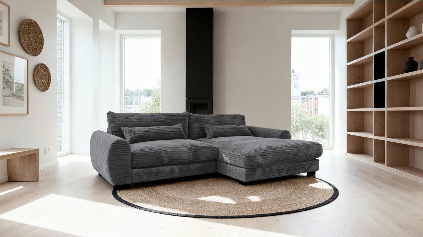 Massivart® Ecksofa Cord / 265 cm breit / Cordsofa mit Nosagfederung / MARK, frei im Raum stellbar · inkl. Kissen-Set · Massivart von Massivart®