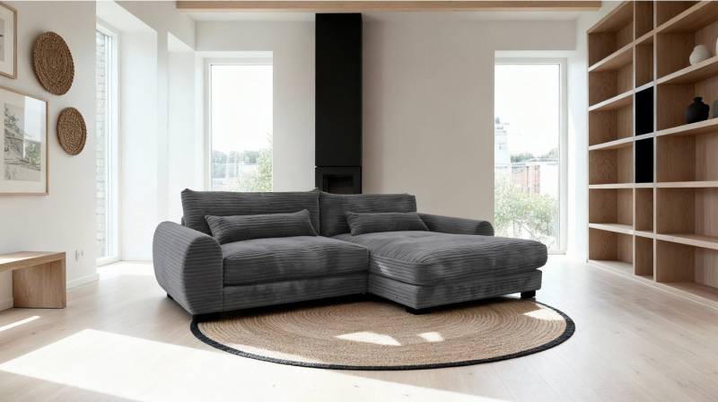 Massivart® Ecksofa Cord / 265 cm breit / Cordsofa mit Nosagfederung / MARK, frei im Raum stellbar · inkl. Kissen-Set · Massivart von Massivart®