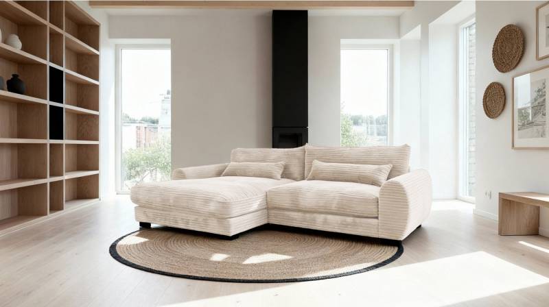Massivart® Ecksofa Cord / 265 cm breit / Cordsofa mit Nosagfederung / MARK, frei im Raum stellbar · inkl. Kissen-Set · Massivart von Massivart®