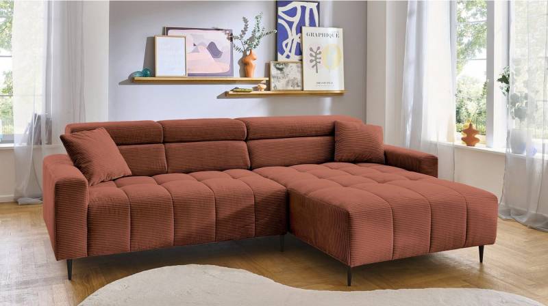 Massivart® Ecksofa Cord 256 cm / Cordsofa / Sitztiefen- & Kopfteilverstellung / SIMPLE, Nosagfederung · frei im Raum stellbar von Massivart®