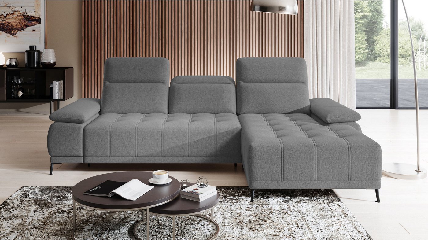 Massivart® Ecksofa grau ausziehbar / 277 cm / elektr. XXL-Sitztiefenverstellung / FOCUS, Kopfteilverstellung · Nosagunterfederung · frei im Raum stellbar von Massivart®
