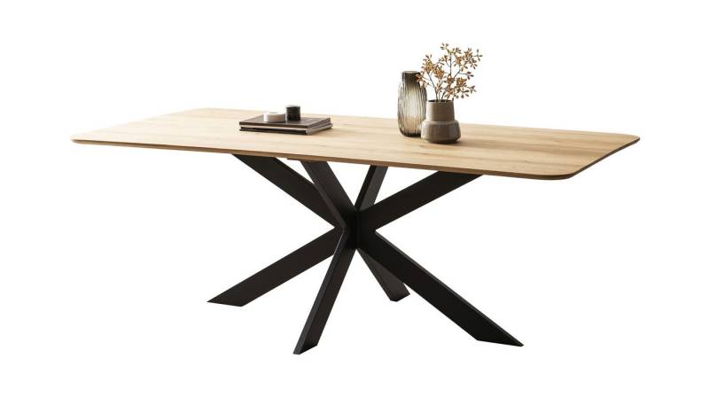 Massivart® Esstisch Eiche massiv / geölt / 180 × 100 cm / Schweizer Kante / MARKUS, Metallgestell schwarz · handgefertigtes Unikat · Industrial-Look von Massivart®