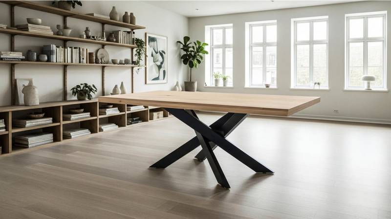 Massivart® Esstisch Wildeiche massiv geölt / 60 mm Platte / 180/200/220 / AHUS, Massivholztisch · Metallgestell · Schweizer Kante · Industrial-Look von Massivart®