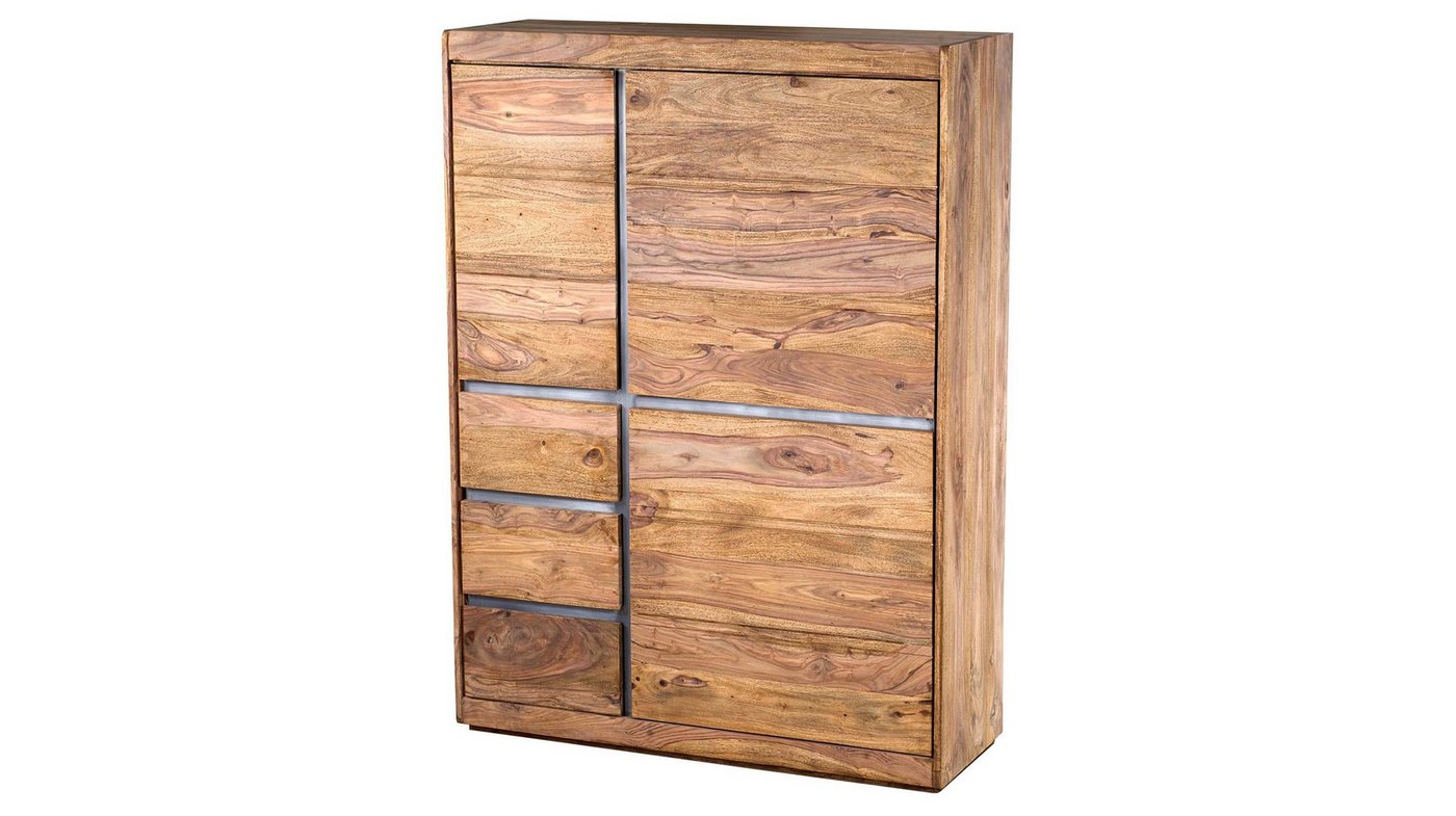 Massivart® Highboard Senso 102 cm Breite / Massivholz Sheesham gebeizt, 3 Türen / 3 Schubladen / 3 Einlegeböden von Massivart®