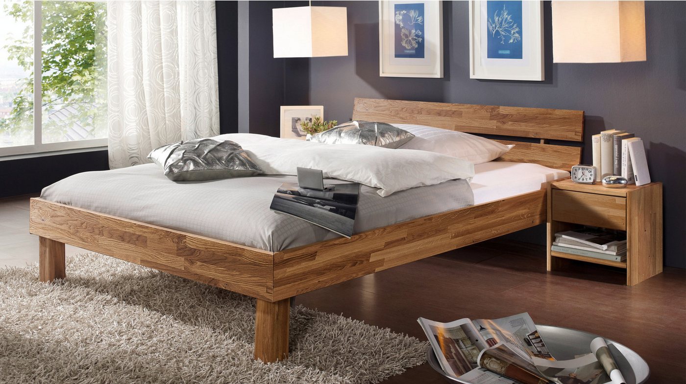 Massivart® Massivholzbett BORNATO / Wildeiche geölt / natürlich stilvoll / markante Maserung, Standbeine Wildeiche geölt / rustikale Optik von Massivart®