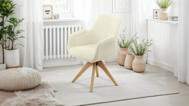 Massivart® Polsterstuhl Armlehne drehbar grau / beige / MICHELLE / 360 Grad, Esszimmerstuhl / Holzbeine Rubberwood Massivholz von Massivart®
