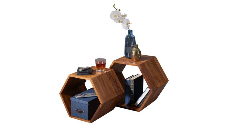 Beistelltisch 2er-Set Sheesham massiv gebeizt - 46 x 30 cm - TAMO von Massivart