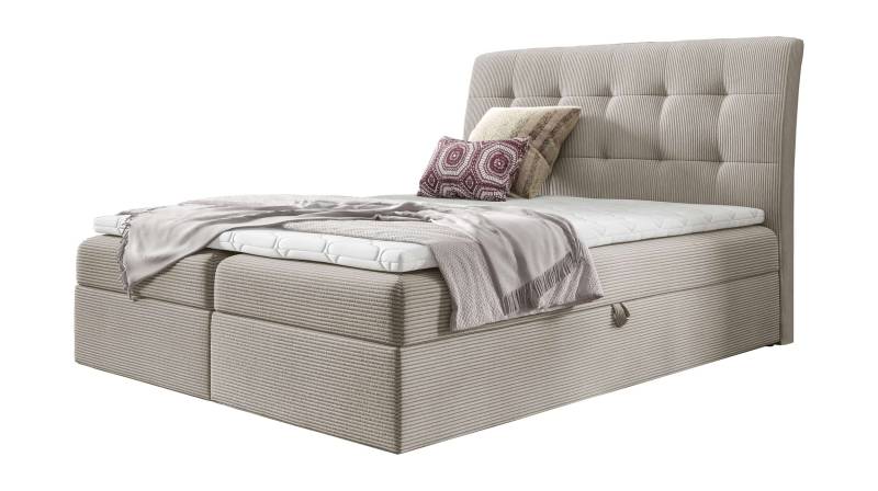 Boxbett Cord creme 160 x 200 cm mit Bettkasten - DIEGO von Massivart