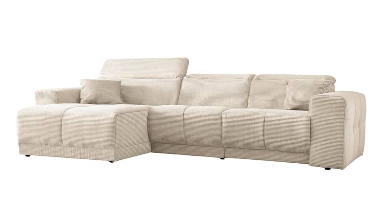 Ecksofa Cord beige 302 x 167 cm mit Relaxfunktion - OT links - TONI von Massivart