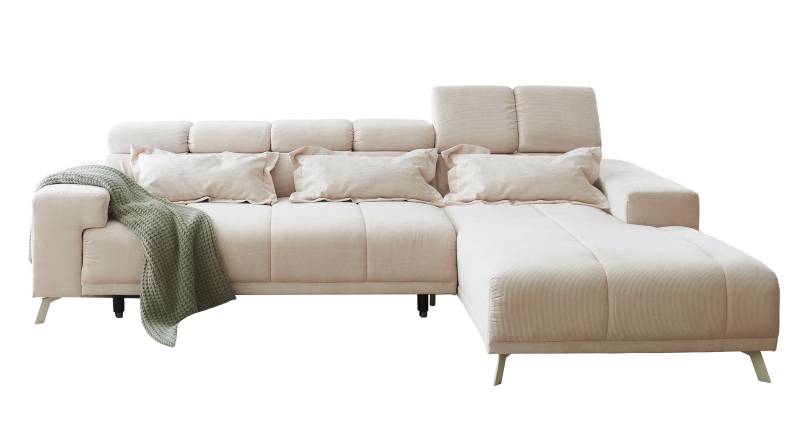 Ecksofa Cord creme ausziehbar - Sitztiefenverstellung 285 cm - OT rechts - SUNNY von Massivart
