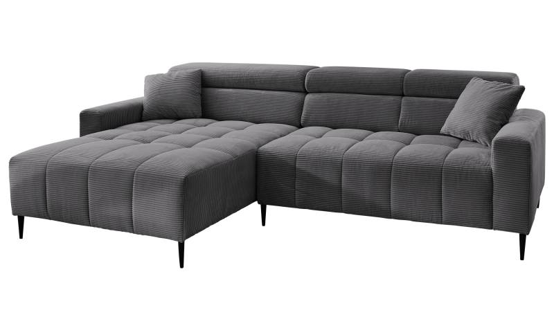 Ecksofa Cord grau - 256 x 180 cm - Sitztiefenverstellung - SIMPLE von Massivart