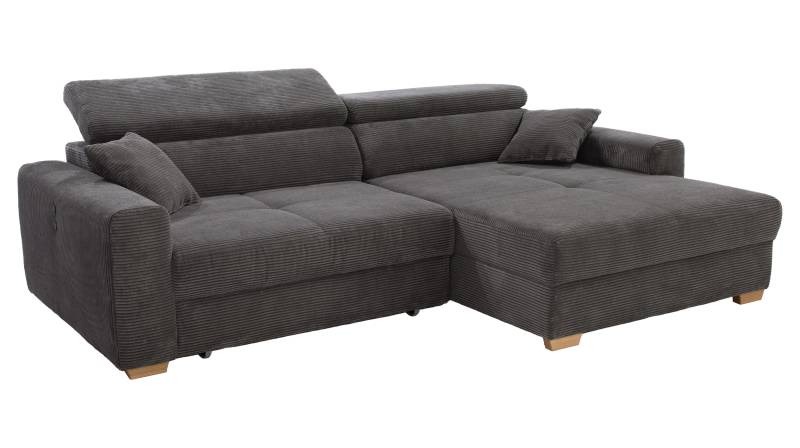 Ecksofa Cord grau ausziehbar mit Relaxfunktion 277 cm - SLIDER von Massivart