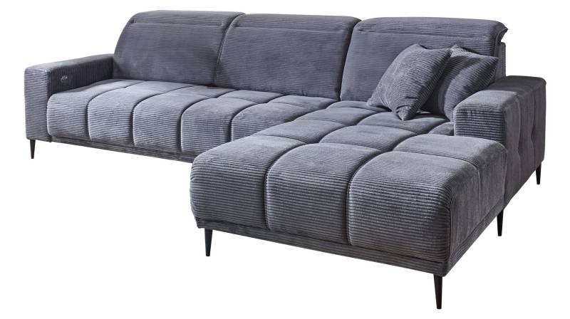 Ecksofa Cord grau ausziehbar - Sitztiefenverstellung 286 cm - MARISOL von Massivart