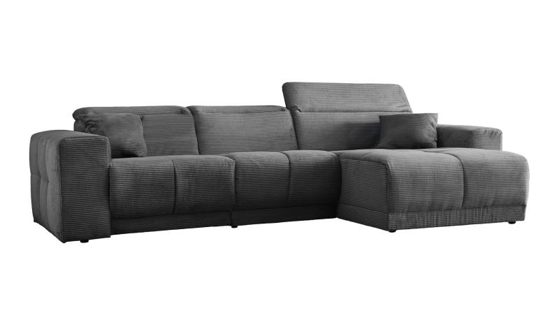 Ecksofa Cord grau 302 x 167 cm mit Relaxfunktion - OT rechts - TONI von Massivart