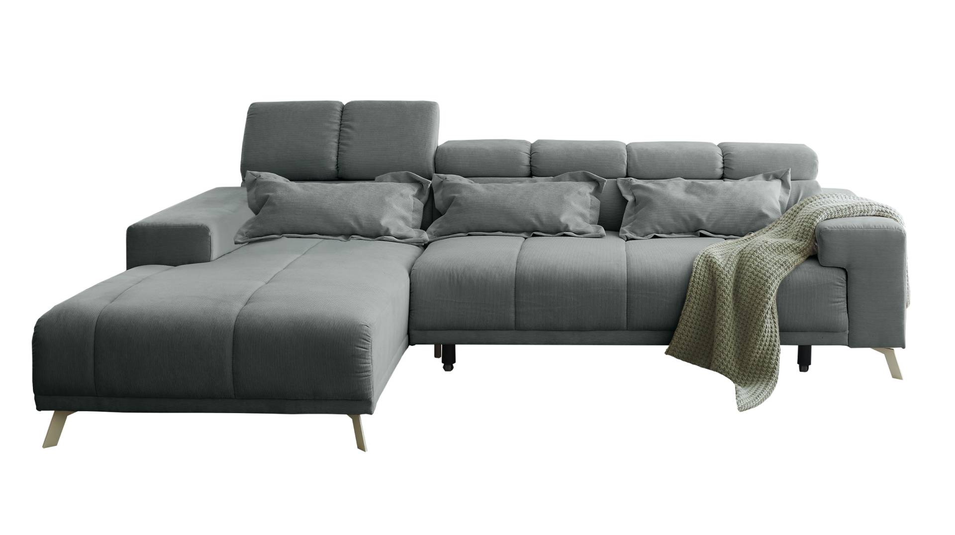 Ecksofa Cord grau ausziehbar - Sitztiefenverstellung 285 cm - OT links - SUNNY von Massivart
