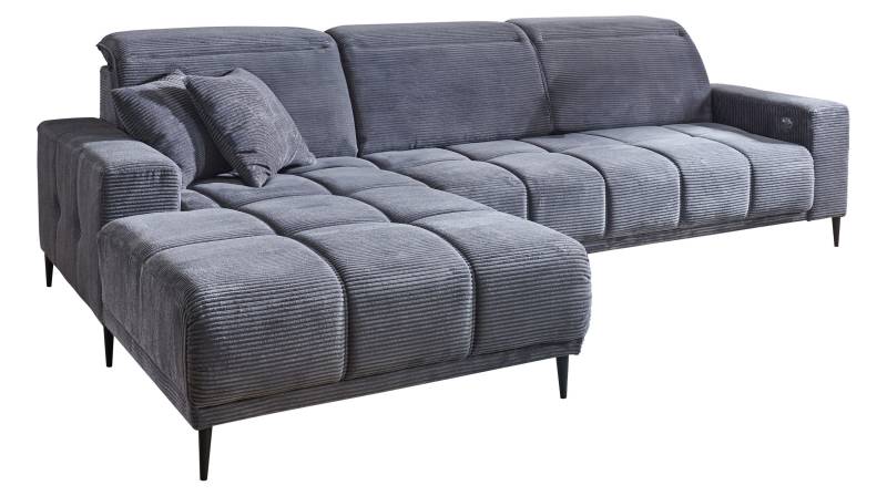 Ecksofa Cord grau ausziehbar - Sitztiefenverstellung 286 cm - OT links - MARISOL Ecksofa Cord grau ausziehbar - Sitztiefenverstellung 286 cm - OT links - MARISOL von Massivart