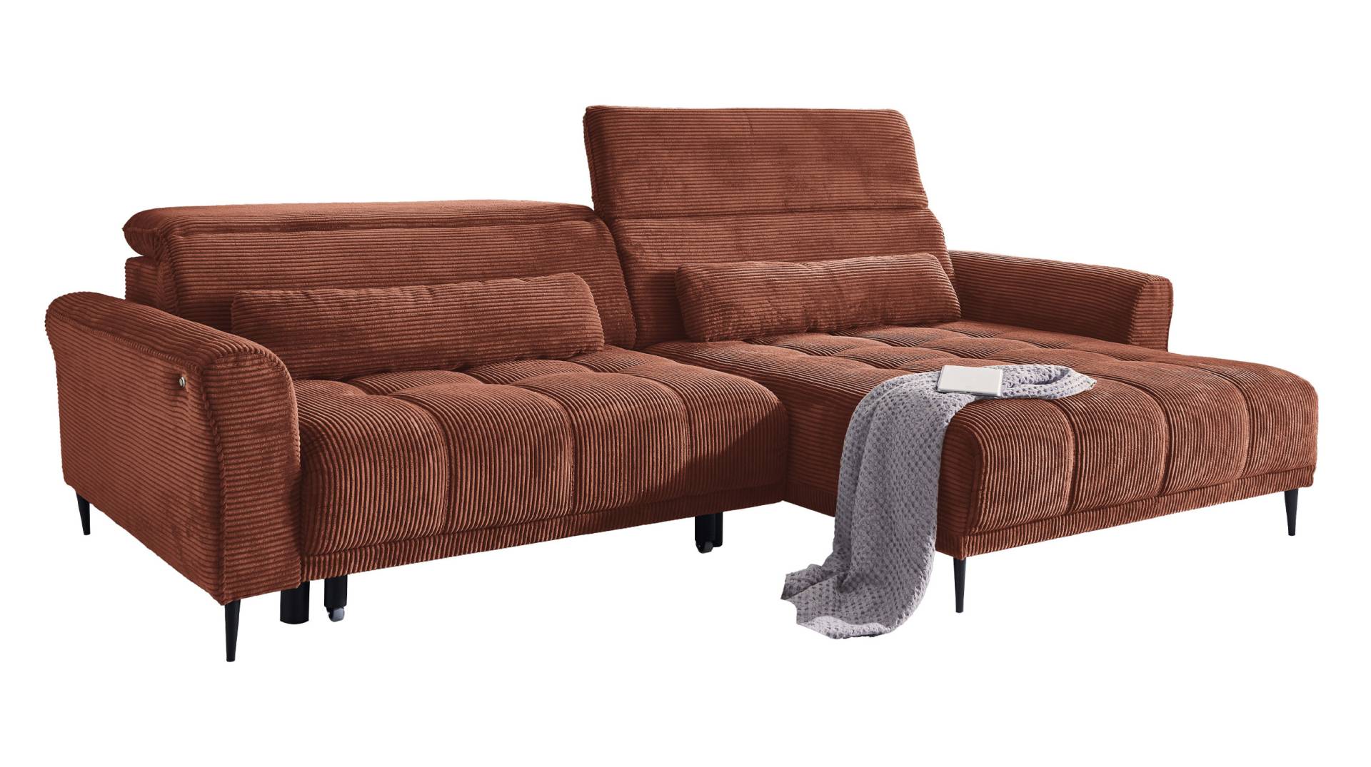 Ecksofa Cord rost ausziehbar - Sitztiefenverstellung 277 cm - OT rechts - LOGAN von Massivart