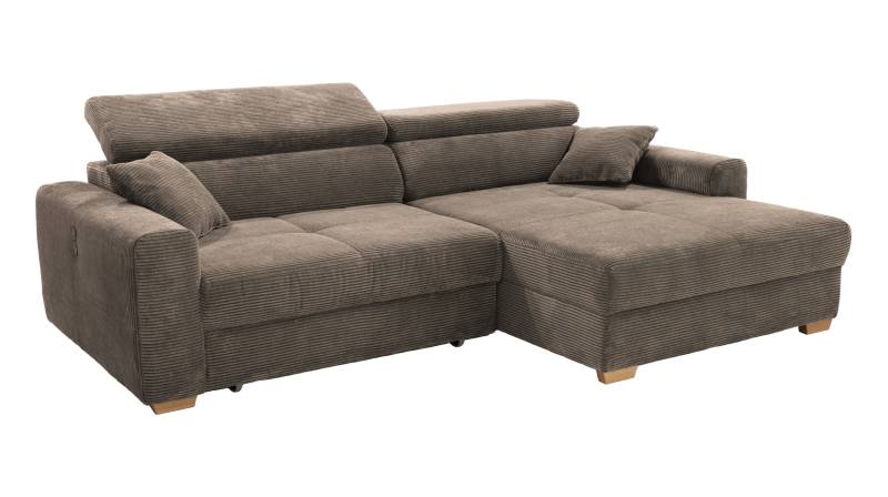 Ecksofa Cord taupe 277 x 187 cm mit Relaxfunktion - SLIDER von Massivart