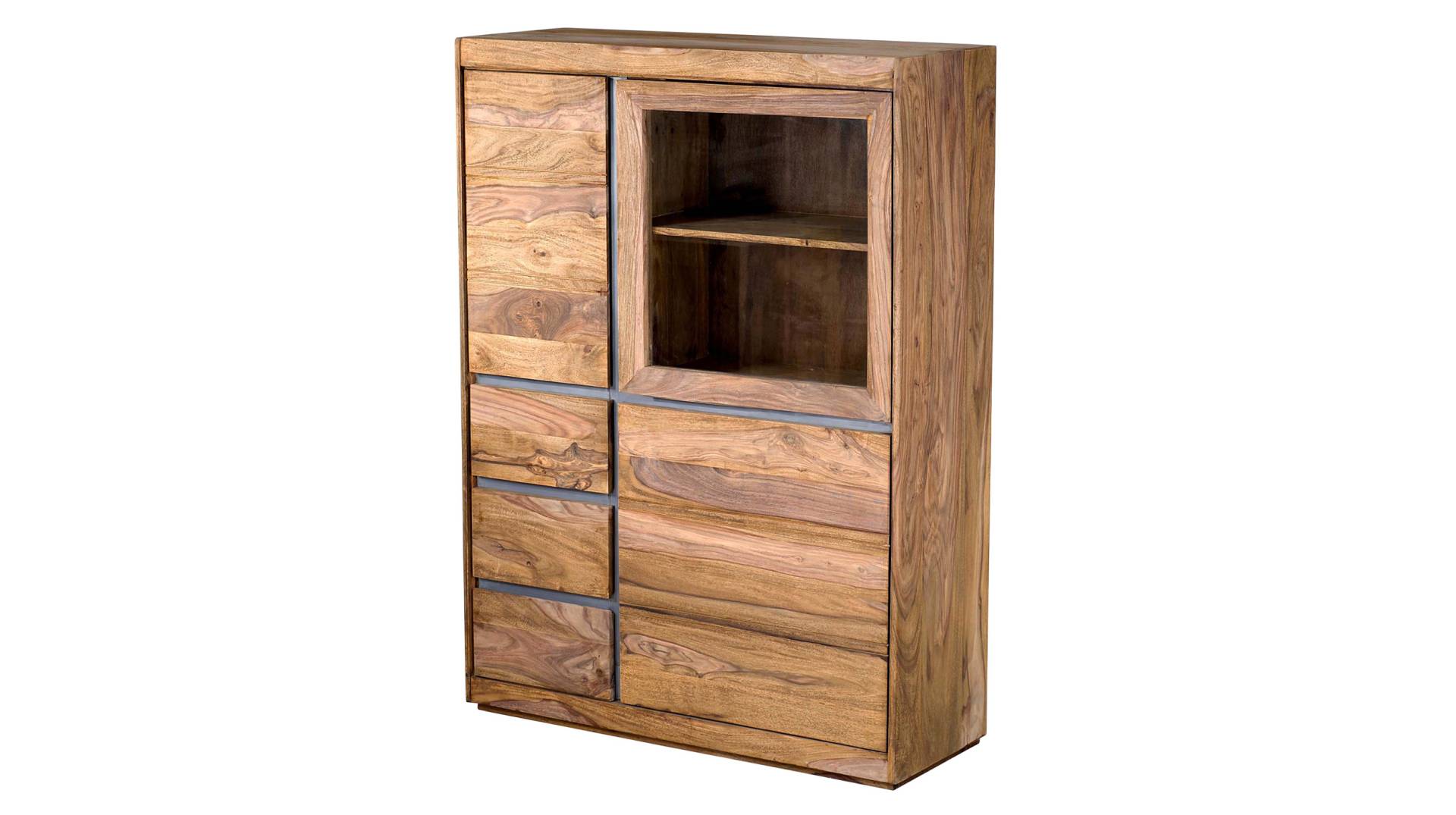 Highboard mit 1 Glastür Sheesham massiv gebeizt 102 cm - SENSO von Massivart