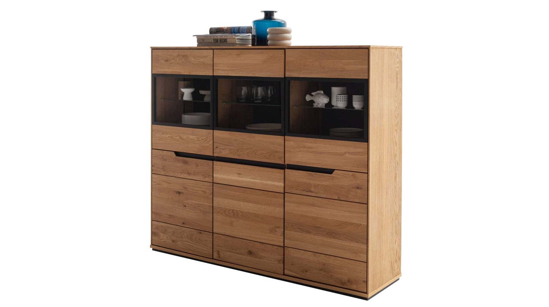 Highboard mit Glastüren Wildeiche geölt teilmassiv 153 cm - ARAYA von Massivart