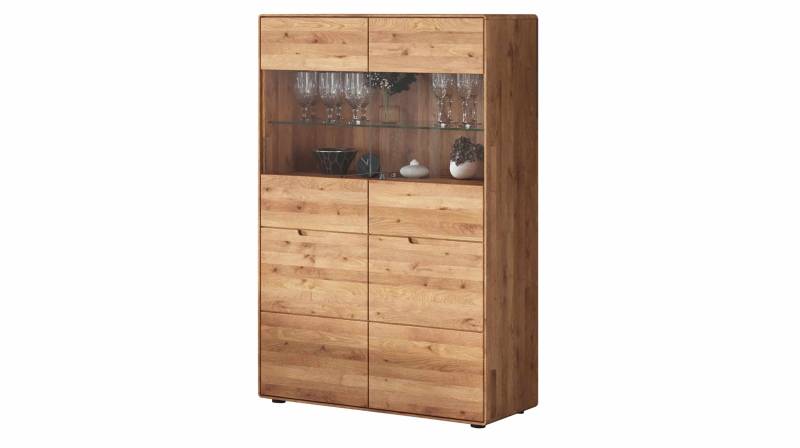 Highboard mit Glastüren Wildeiche massiv 100 cm - LUCAS von Massivart