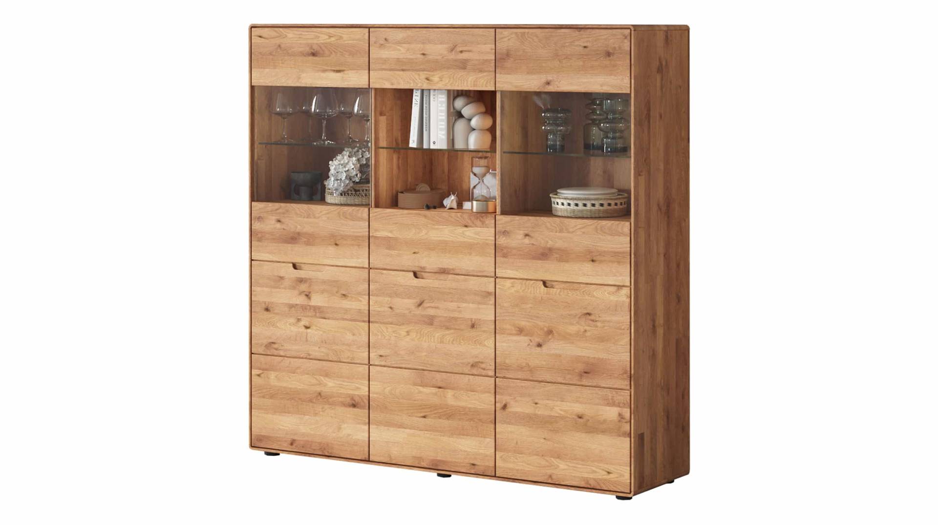 Highboard mit Glastüren Wildeiche massiv 149 cm - LUCAS Highboard mit Glastüren Wildeiche massiv 149 cm - LUCAS von Massivart