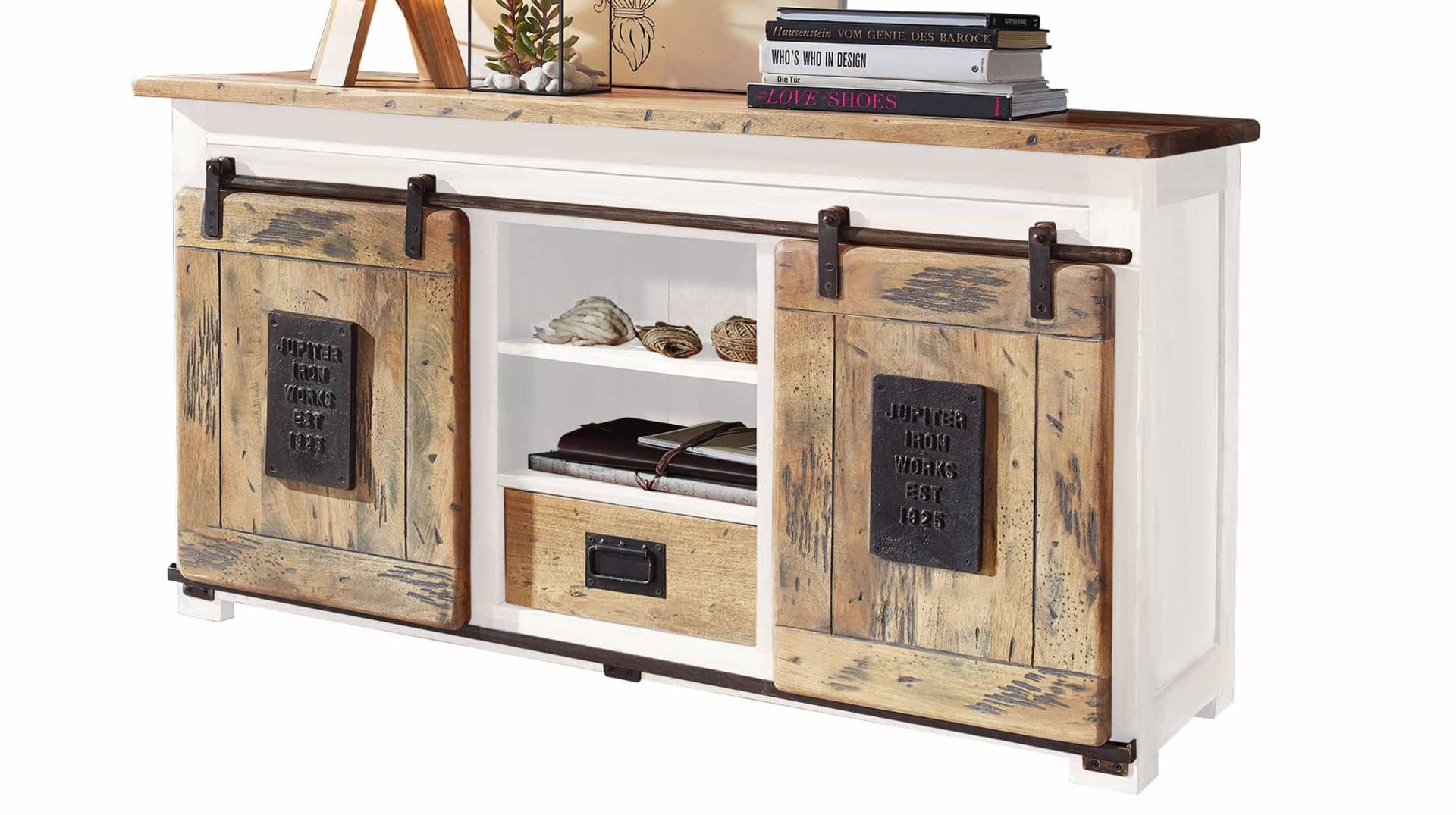 Sideboard 2 Rolltüren Massivholz Mango weiß 128 cm - EMANUEL Sideboard 2 Rolltüren Massivholz Mango weiß 128 cm - EMANUEL von Massivart
