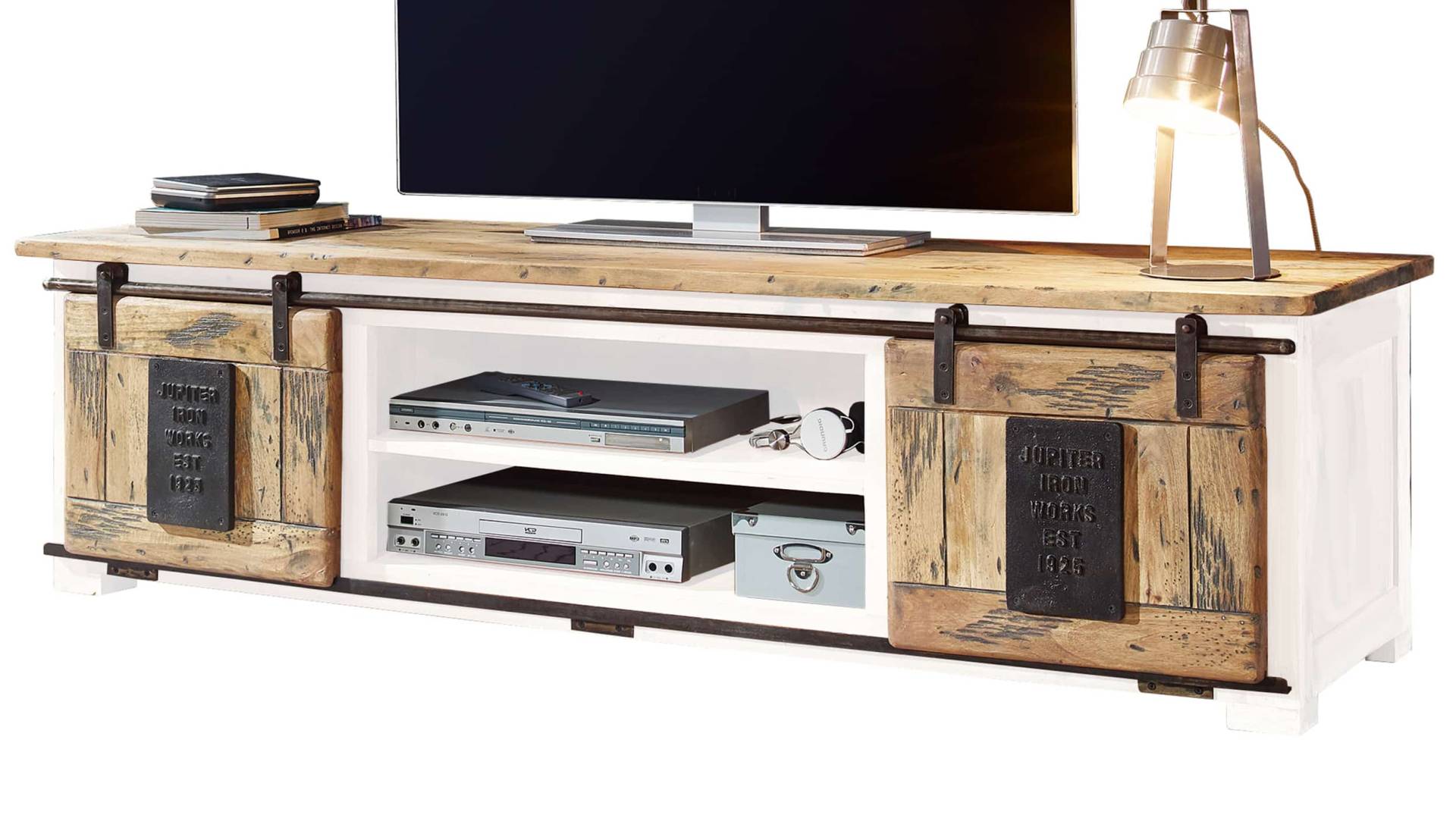 TV-Lowboard 2 Rolltüren Massivholz weiß Mango 180 cm - EMANUEL TV-Lowboard 2 Rolltüren Massivholz weiß Mango 180 cm - EMANUEL von Massivart