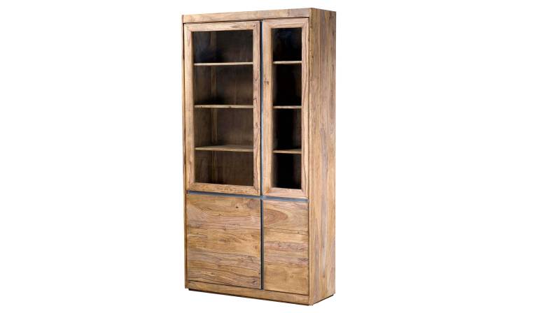 Vitrine mit 2 Glastüren Sheesham massiv gebeizt B 102 cm - SENSO von Massivart