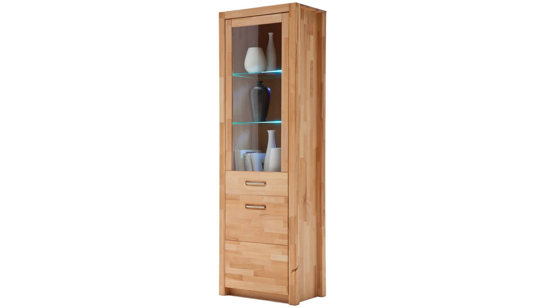 Vitrine mit Beleuchtung Kernbuche massiv geölt 203 cm - FENJA von Massivart