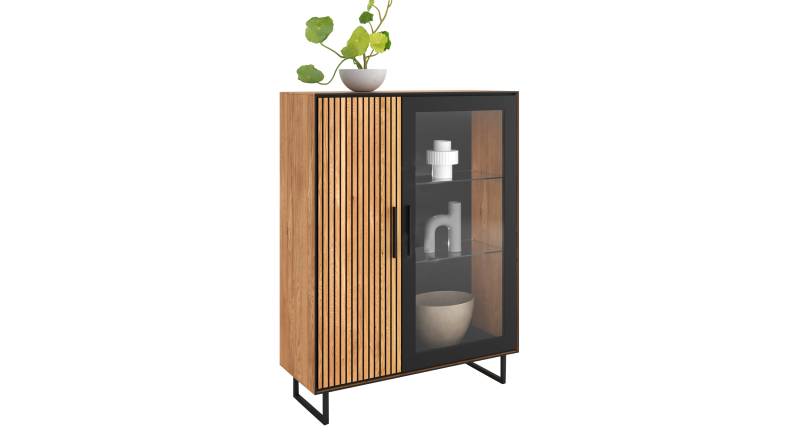 Vitrine mit Glastür Eiche teilmassiv geölt Breite 102 cm - BELLA von Massivart