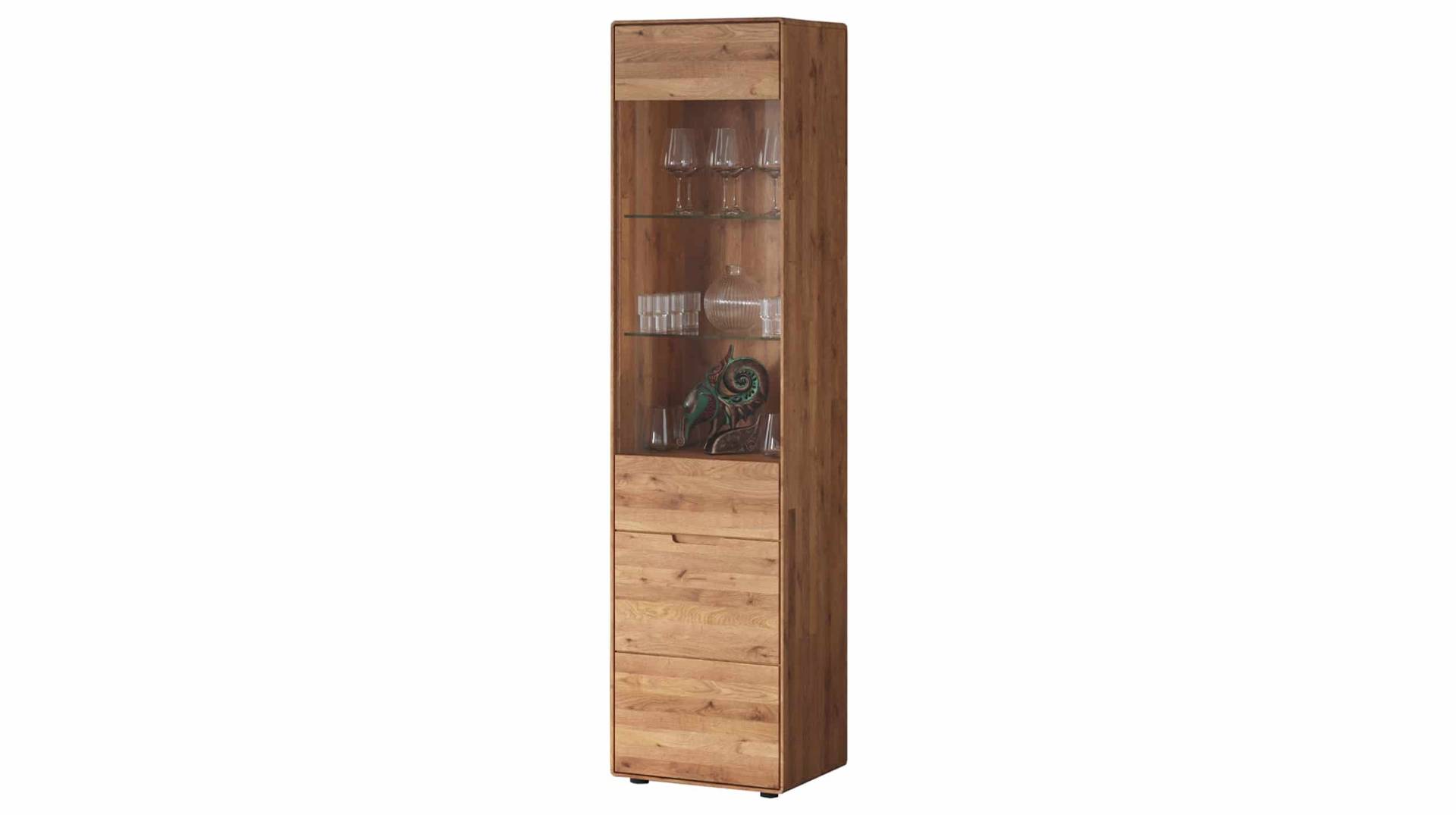 Vitrine mit Glastür Wildeiche massiv Breite 51 cm - LUCAS von Massivart