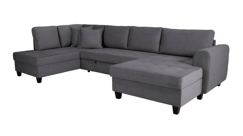 Wohnlandschaft Schlaffunktion Cord grau Bettkasten 324 cm - MANDALIA von Massivart