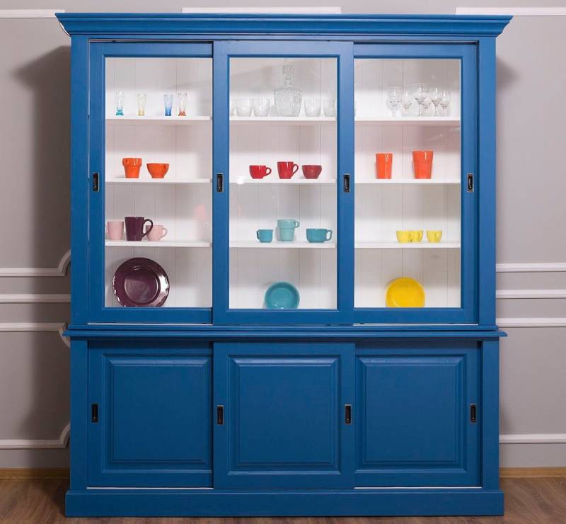 Massivholzmoebel-Becker Buffet Geschirrschrank aus Massivholz, Vitrine, 2-teilig, 6 Schiebetüren von Massivholzmoebel-Becker