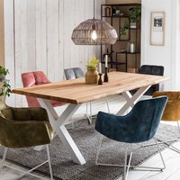 Baumkanten Esszimmertisch aus Eiche Massivholz und Metall modern von Massivio