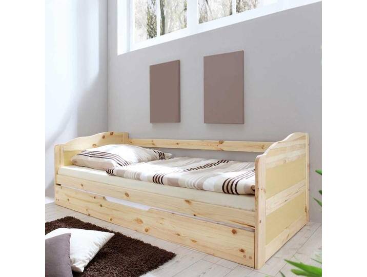 Bett mit Bettauszug Kiefer Massivholz von Massivio