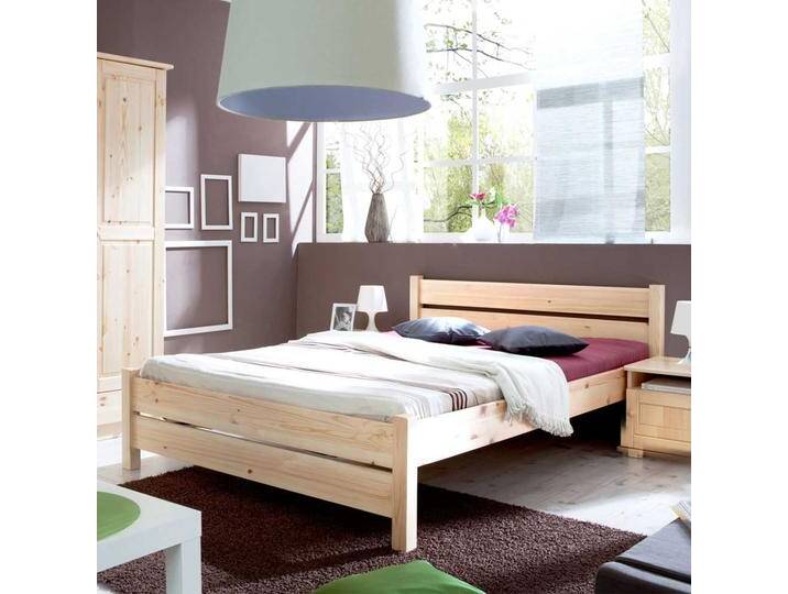 Doppelbett in Kieferfarben Massivholz von Massivio
